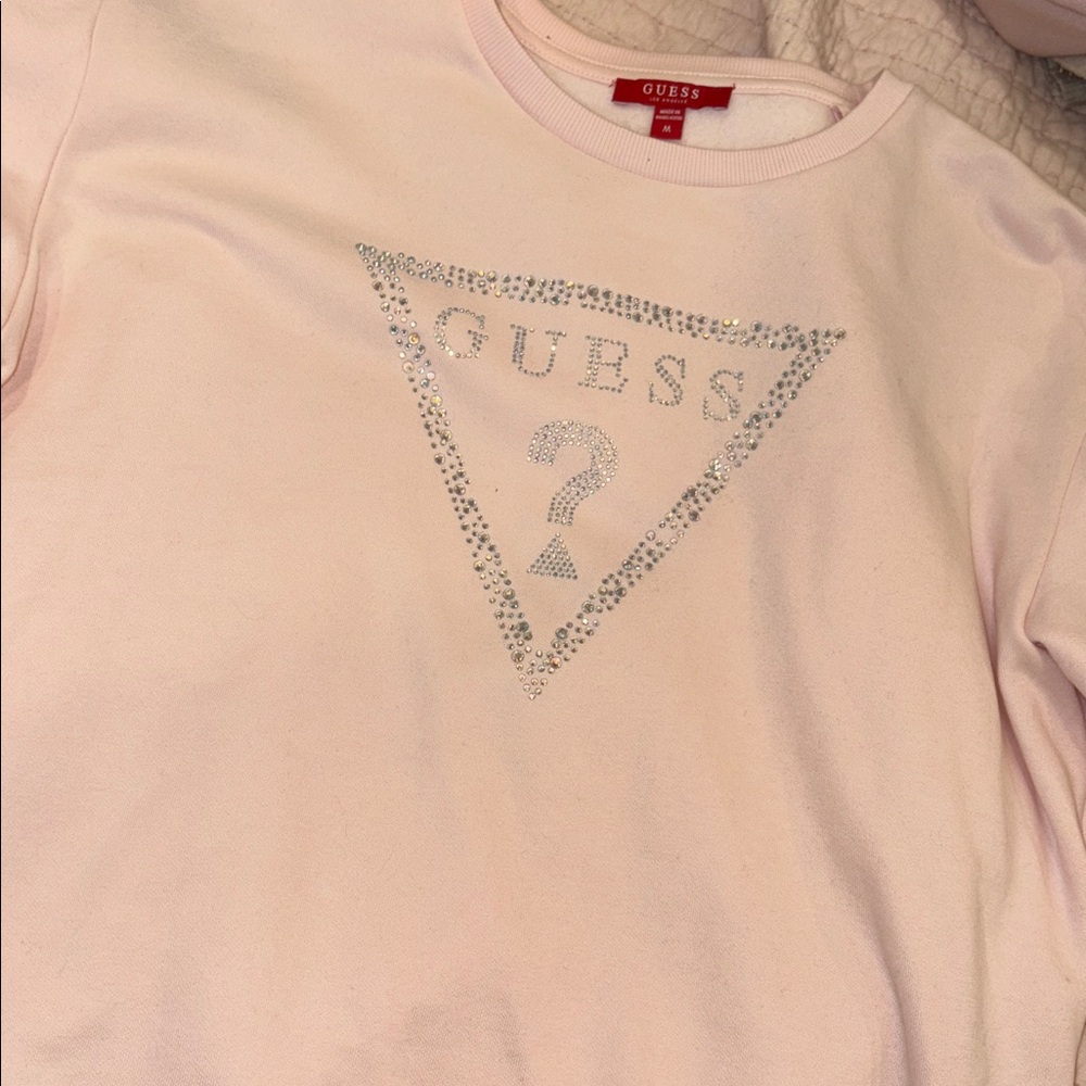 Guess Light Pink Sweatshirt with Glittering Silver Logo
